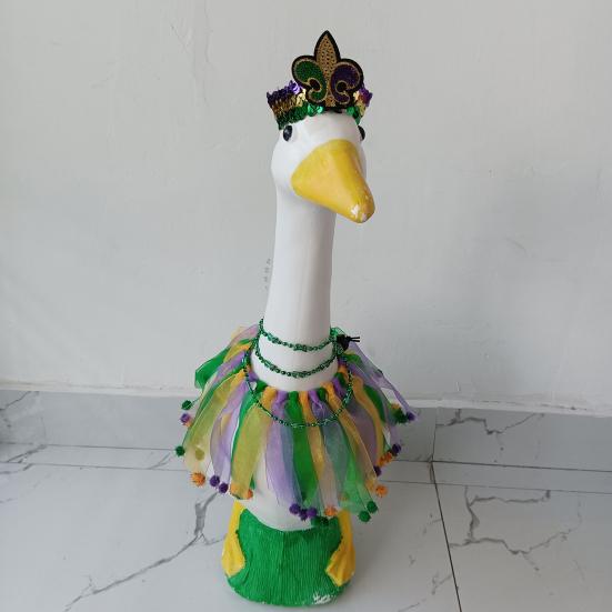 Костюм Большого Гуся с Пышной Юбкой из Тюля и Отделкой Меховыми Помпонами, Головной Убор для Марди Гра, Эластичная Лента, Кольца на Шею, Садовое Украшение Гуся для Праздника