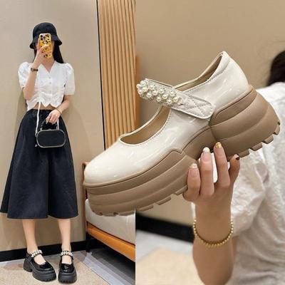 Маленькие кожаные туфли Новые женские туфли в британском стиле на толстой подошве Весна и осень Внутренняя часть соответствует юбке соответствует Туфли-лодочки на высоком каблуке