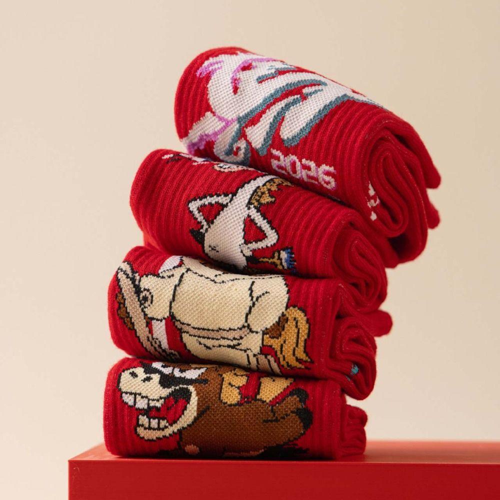 Cartoon Year of The Horse Socks Letter Zodiac Year Socks Cute New Year Tube Socks Women