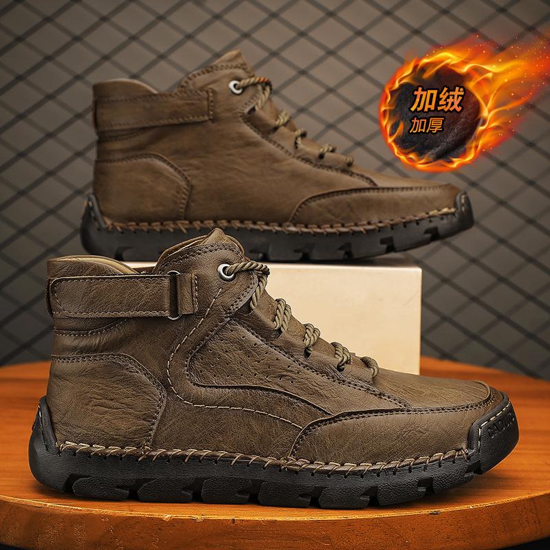 Мужские кожаные ботинки большого размера, мужские модные ботильоны ручной работы, на плоской подошве, на шнуровке, повседневная обувь