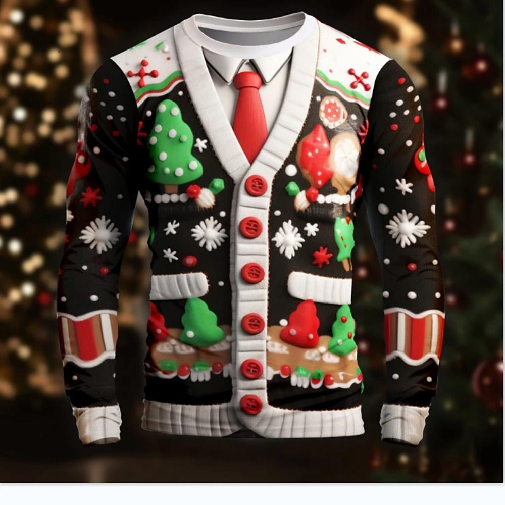 Christmas T-shirts For Men Shirts Tree Snowflake Graphic T-Shirt Cotton O Neck Oversized Long Sleeve Tops Streetwear Men's Shirt