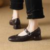 Fashion New Spring/summer Genuine Leather Mary Jane Shoes for Women Fashion Rivet Square Toe Shoes Women Pumps Chunky Heels Black