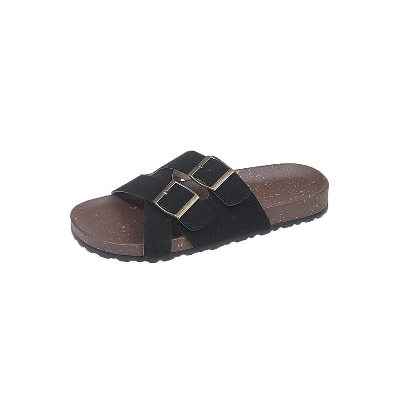 Fashion 2025 Plus Size Women's Shoes Open Toe Women's Slippers Outdoor Casual Slippers Women Round Toe Flat with Buckle Female Sandals