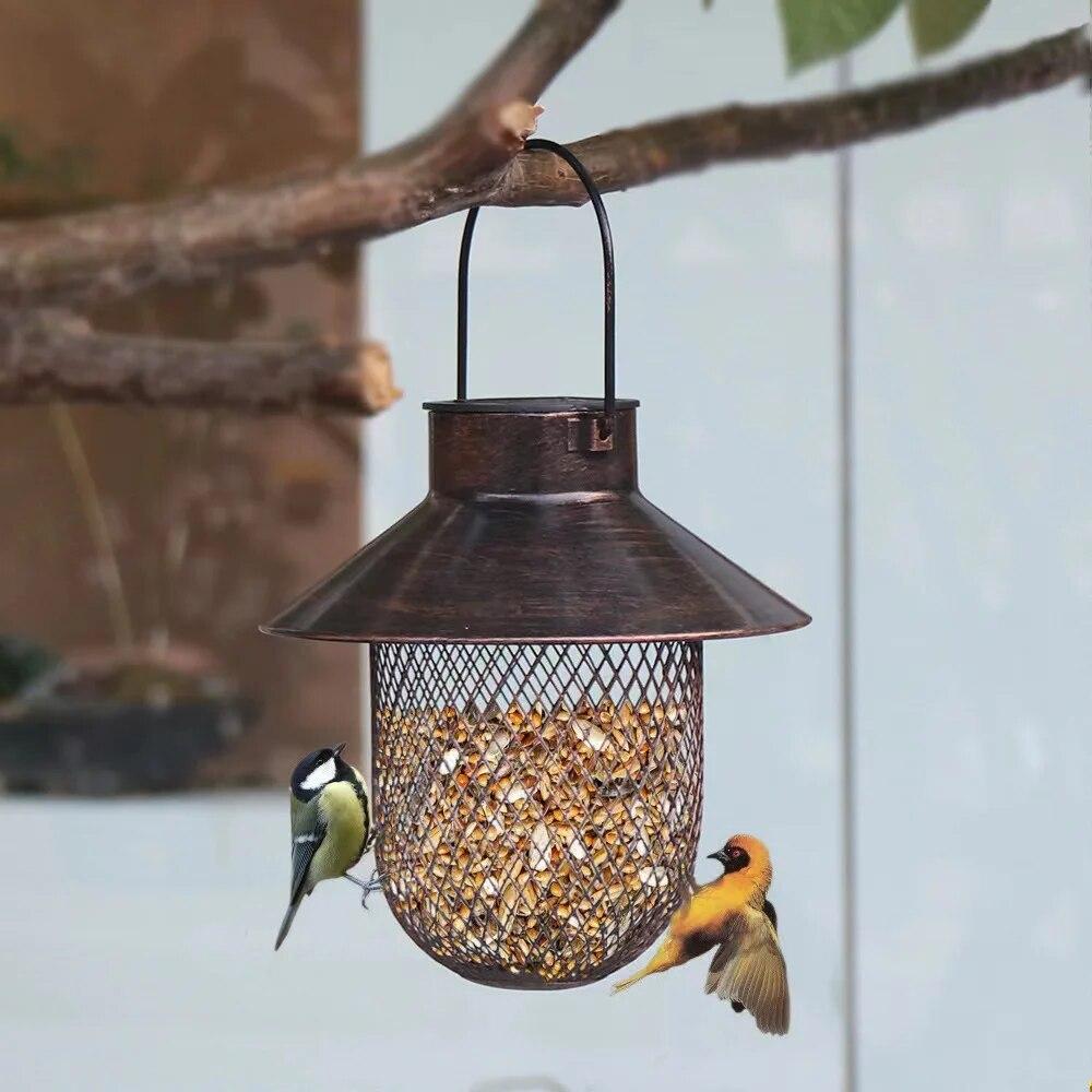 Кормушка в форме совы и солнечная кормушка для птиц, прочная медная металлическая сетка для кормушки для диких вьюрков для украшения патио на открытом воздухе