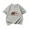 Kids Cotton T Shirt Cute Peeking Otter Print Crew Neck Short Sleeve Tee Casual Breathable Boys Girls Summer Tops