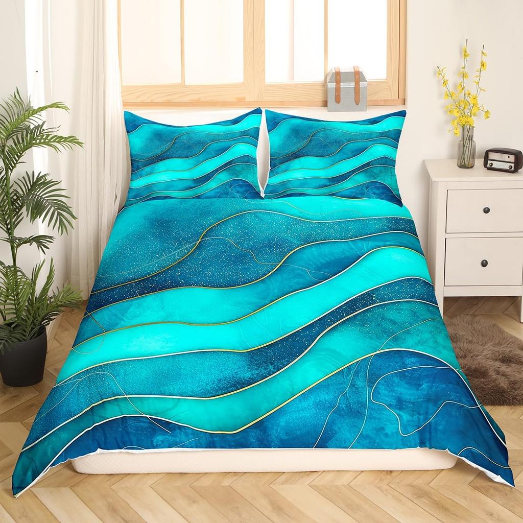 Hawaiian Beach Abstract Duvet Cover King Size Ocean Wave Set Gradient Stripe Bedding Modern Minimalist Room Decor 3 Piece Set