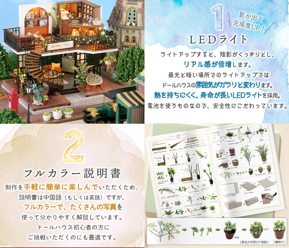 moin moin Миниатюрный кукольный домик, набор ручной работы, чайный домик в лесу в Великобритании, чайное кафе MOMO TEA, кофейня, стильный светодиодный светильник в Великобритании, акриловый чехол, музыка