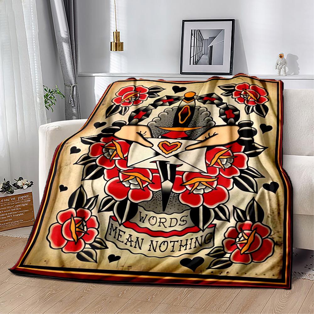 Tattoo Style 1 Blanket Soft & Cozy Suitable for Bed Livingroom Seaside All-Season Use Modern Ideal Gift For Birthday Valentine'S Day