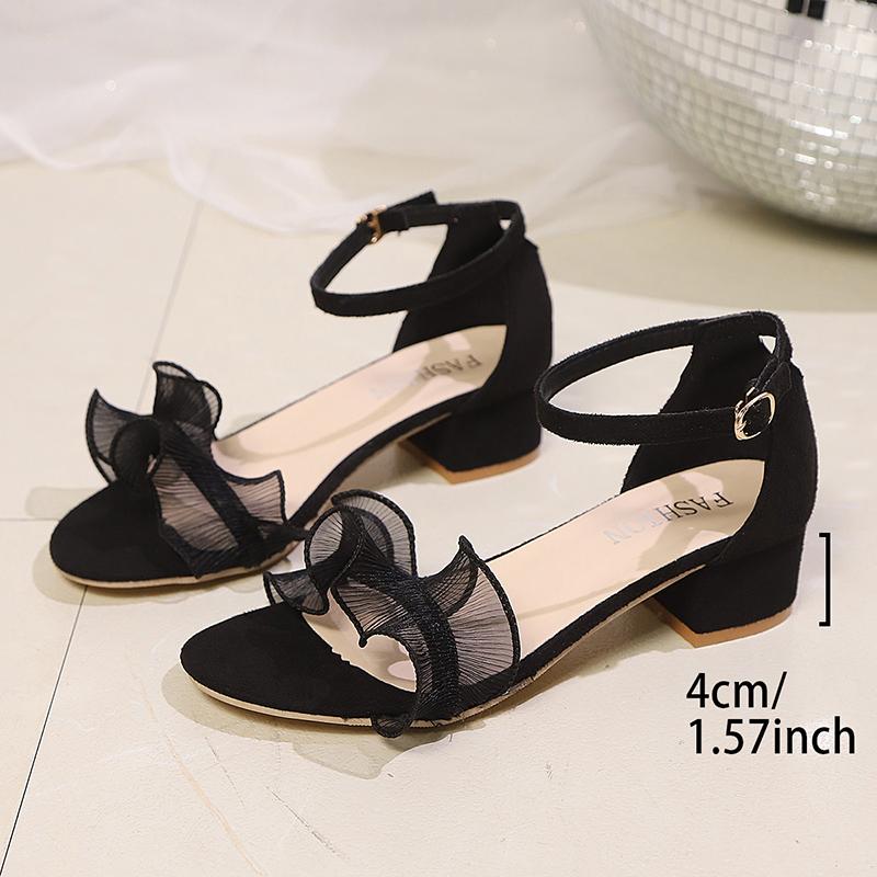 Fashion Fashion Ankle Strap Bowknot Sandals Women 2025 Summer Open Toe Square Heel Sandles Woman Cover Heels Plus Size Sandalias Mujer