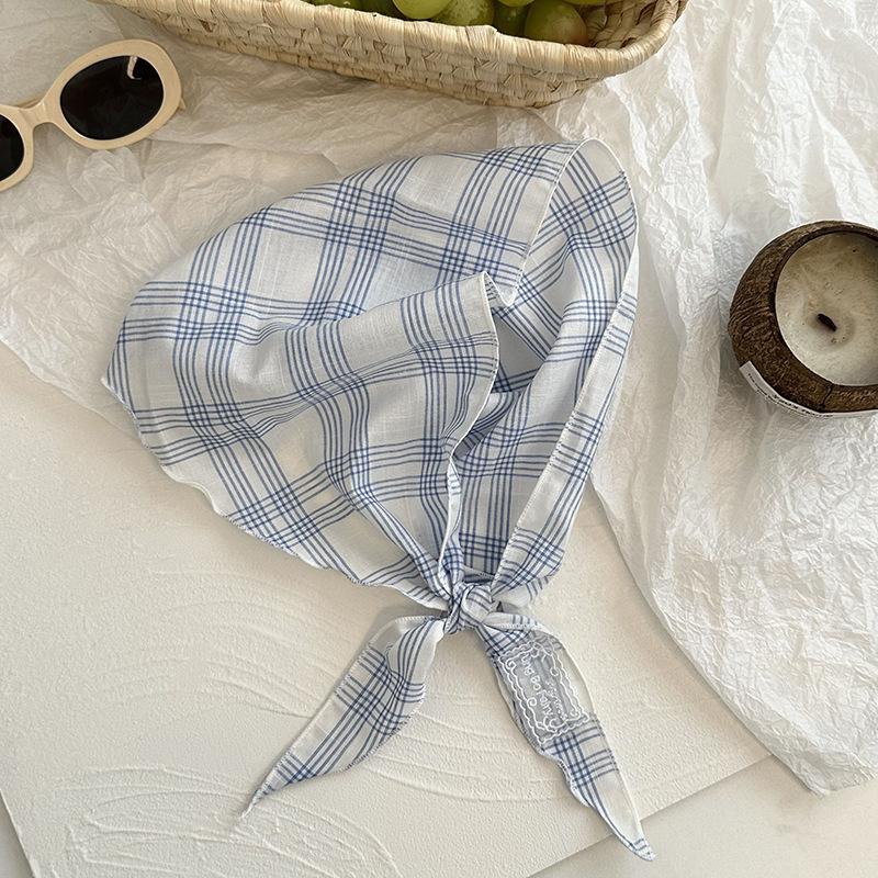 Silk Scarf New Versatile Plaid Headscarf Headband Hair Tie Multi-purpose Neck Scarf Triangular Scarf Waist Stack Wear