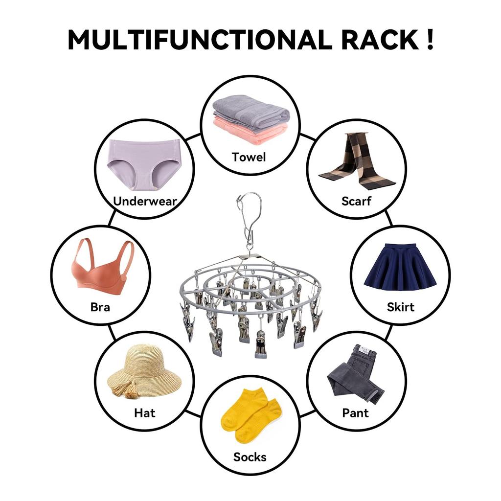 Сушильная стойка для одежды, нержавеющая сталь, вешалка для белья, прочный круглый поворотный ветрозащитный крючок, вешалка для нижнего белья, полотенце, бюстгальтеры, носки, нижнее белье