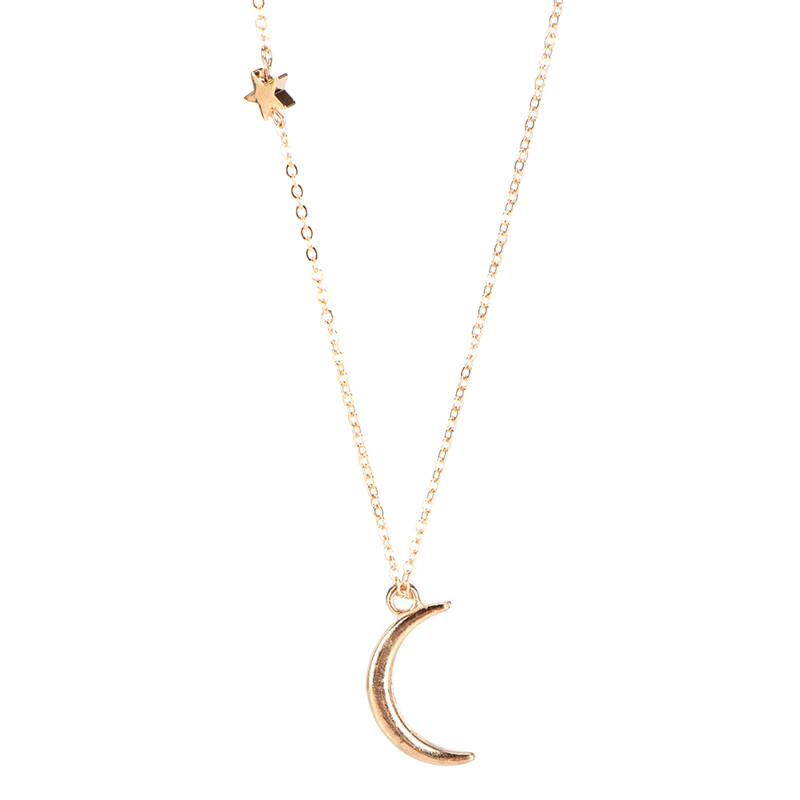 Moon Star Pendant Necklace Neck Chain Necklace Gold And Silver Long Chain Women'S Jewelry