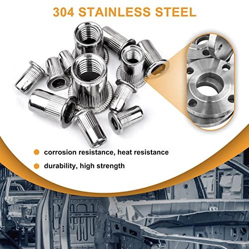 SAE Assortment, VIGRUE 185pcs #8-32#10-24 1/4"-20 5/16"-18 3/8"-16 304 Stainless Steel Erts Riv Kit, Flat Head Threaded Insert Nut Assort