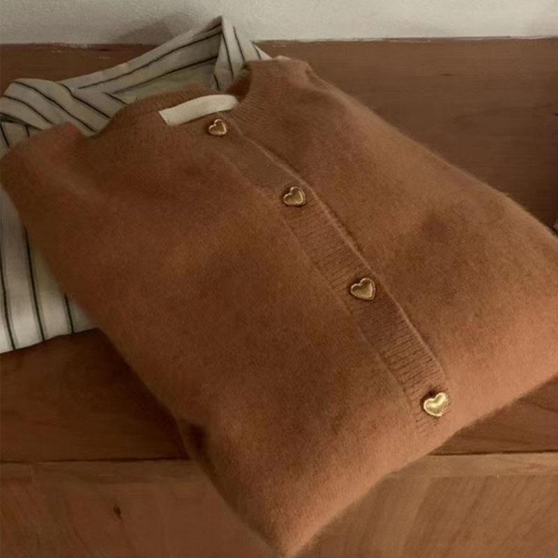 Autumn Women's Sweater Gentle Wind Heart Button Soft Sticky Knit Cardigan Top