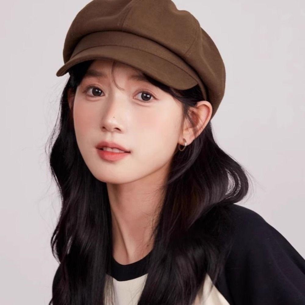 Solid Color Retro Berets Hat Duck Tongue Painter Cap Fashion Vintage Newsboy Cap Girls