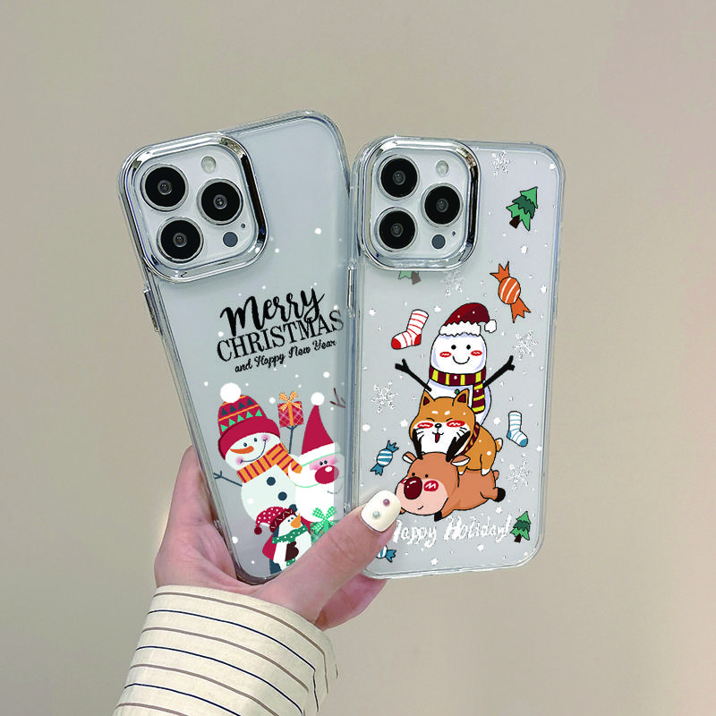 Веселый рождественский лось милый снеговик Санта прозрачный чехол для iPhone 16 15 14 13 Pro Max 12 11 мягкий противоударный тонкий прозрачный чехол для телефона