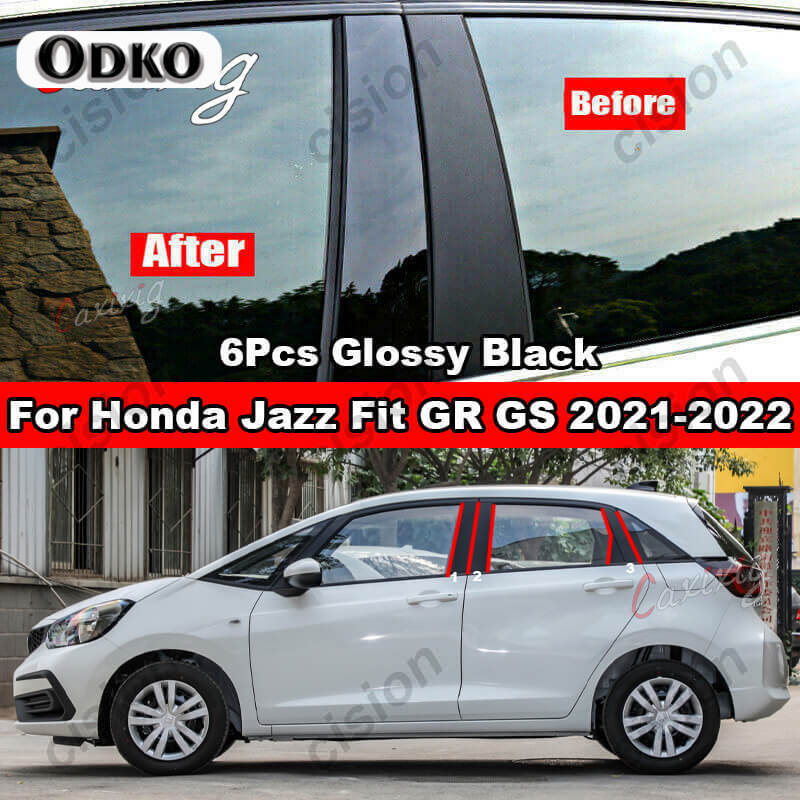 6Pcs Car Window Door Column B C D BC Pillar Post Cover Trim for Honda Jazz Fit GD GE GK GS GR 2001- Mirror Effect PC Sticker