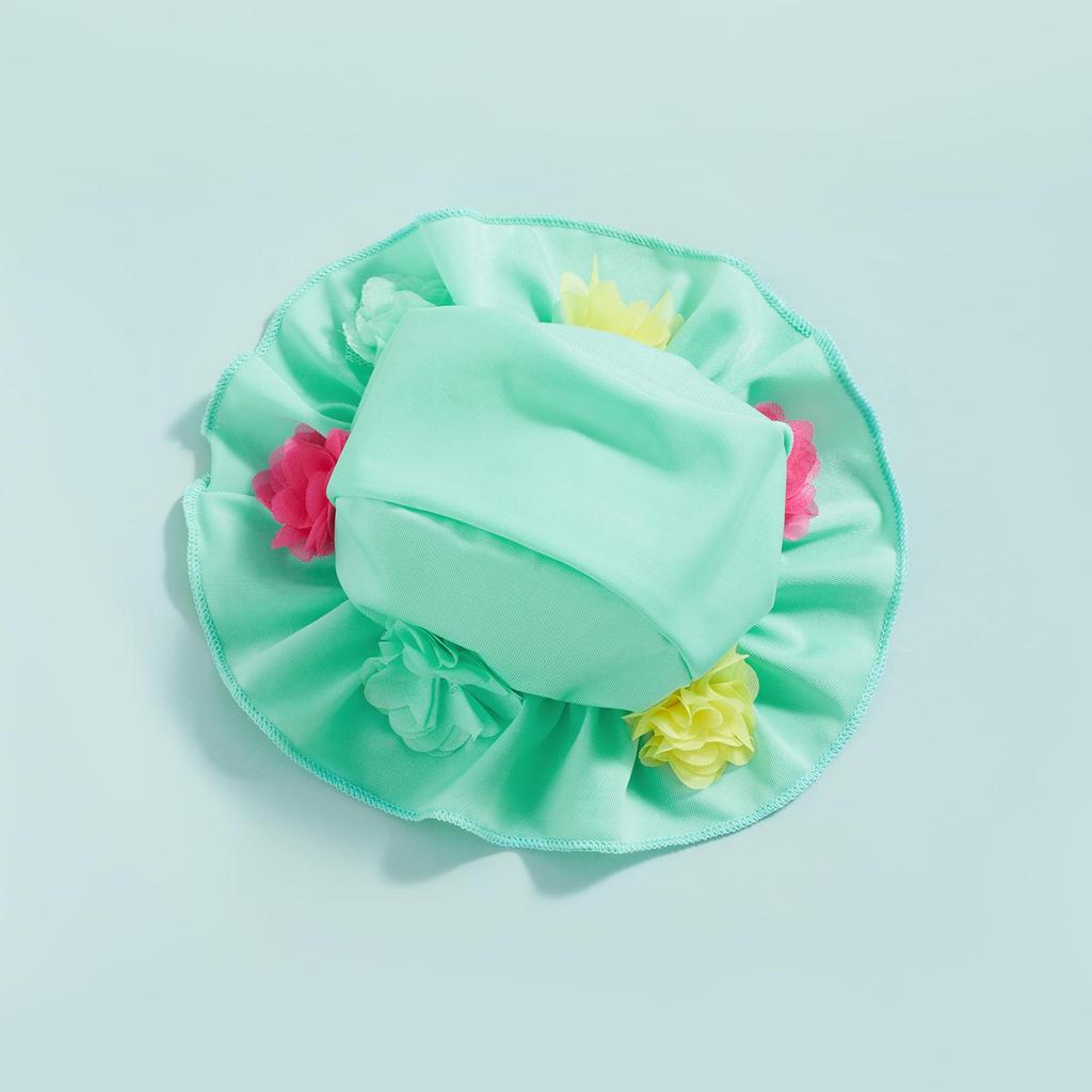 Купальники из 3 предметов для маленьких девочек 6, 12, 18, 24 месяцев, цветочный декор, завязка на шее, топы на шее, шорты с оборками, шляпа от солнца, комплект купальников с разрезом в бикини