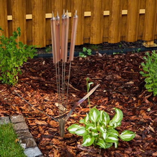 Metal Cattail Wind Chimes Handcrafted Cattail Garden Stake Wind Chime Outdoor Cattail Decoration for Yard Art Patio Balcony Decor