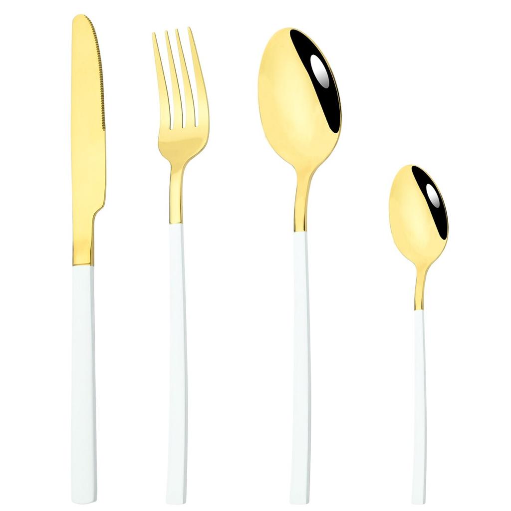 4Pcs Black Gold Cutlery Set Knives Fork Spoon Dinner Tableware Stainless Steel Dinnerware Party Kitchen Flatware Silverware Set