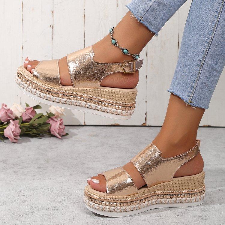 Новые летние женские босоножки на наклонном каблуке с пряжкой «рыбий рот», модные и удобные яркие сандалии для лица на толстой подошве