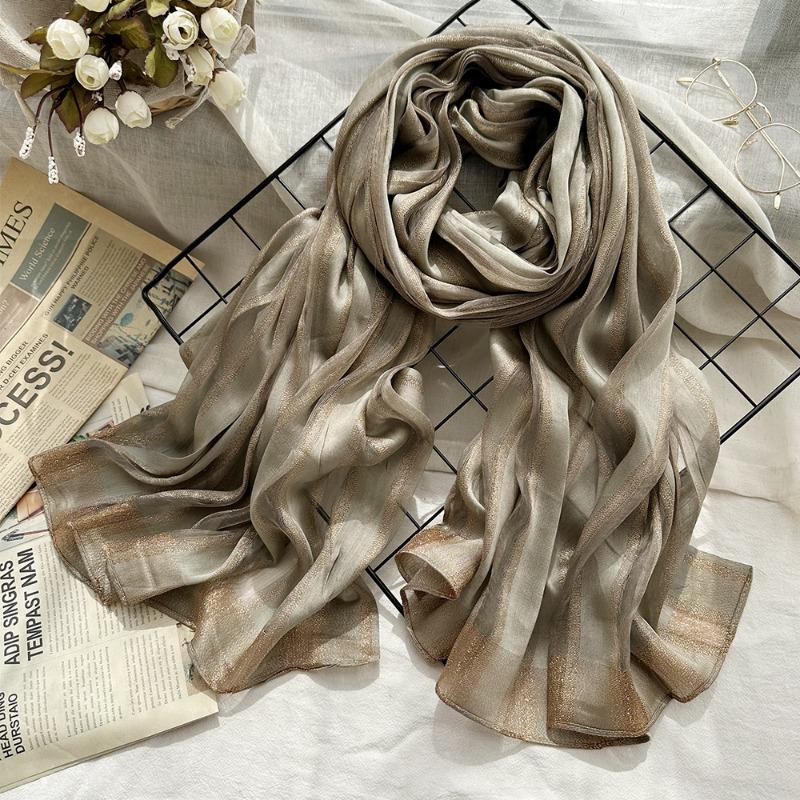 Тонкий шелковый шарф на весну и лето с изысканным внешним видом, женский шарф с элегантными вертикальными полосками