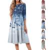 Women's Casual Fashion Round Neck Three Quarter Sleeve Print Midi Dress