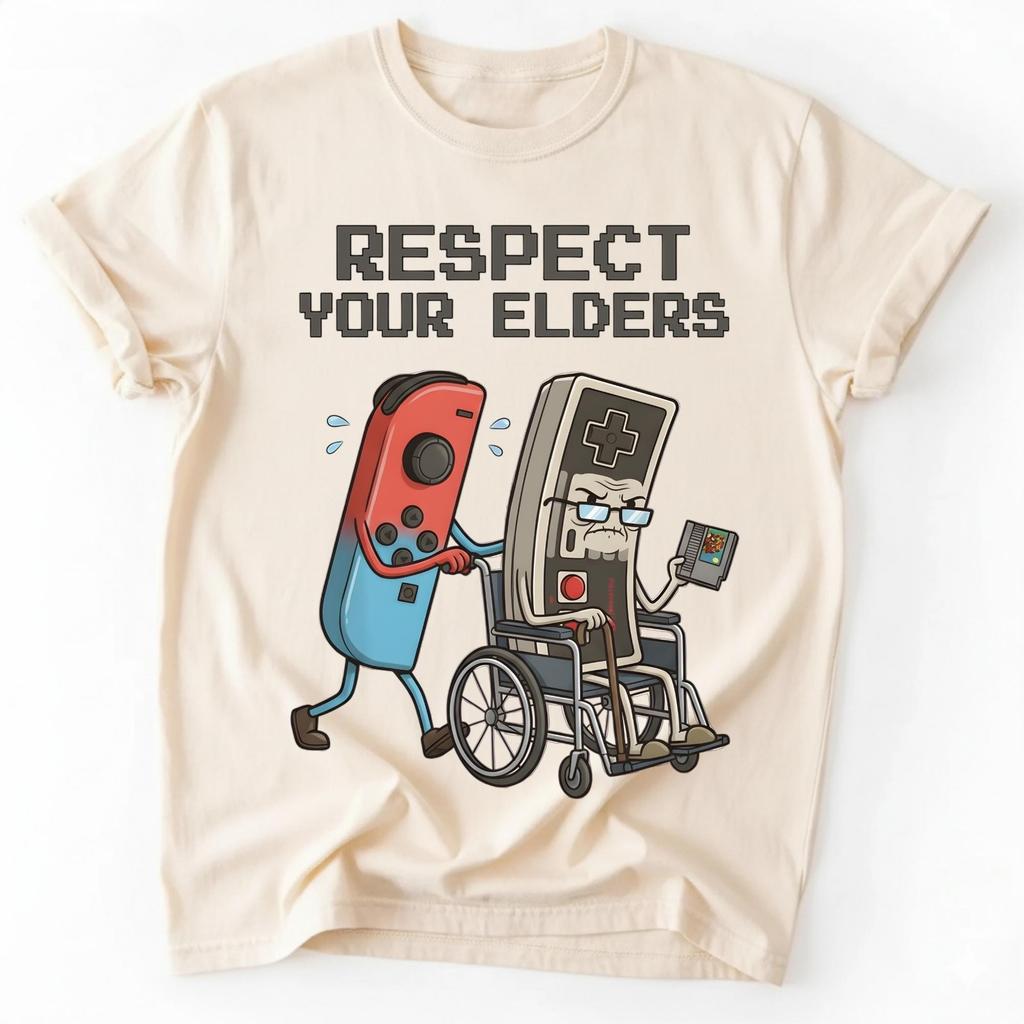 Respect Your Elders Mens Tshirt Summer Tracksiut Roundneck Pullovers Shortsleeved Tops Harajuku Cotton Casual Streetwear