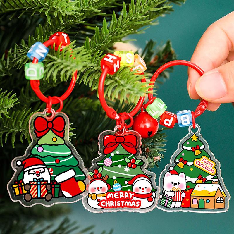 1/6Pcs 2D Christmas Keychain Cute Diy Bag Decoration Accessories High-Value Christmas Tree Keychain Pendant Festival Gift