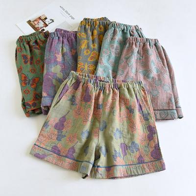 Летние женские шорты из хлопка, винтажная пряжа, ткачество, набивная одежда для сна, свободные шорты с карманами, домашние брюки