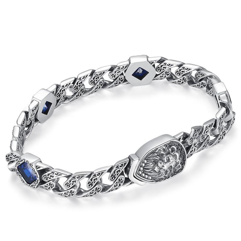 New Tang Grass Pattern Lion King Cuban Bracelet for Men, High End, Couple's Gift for Women