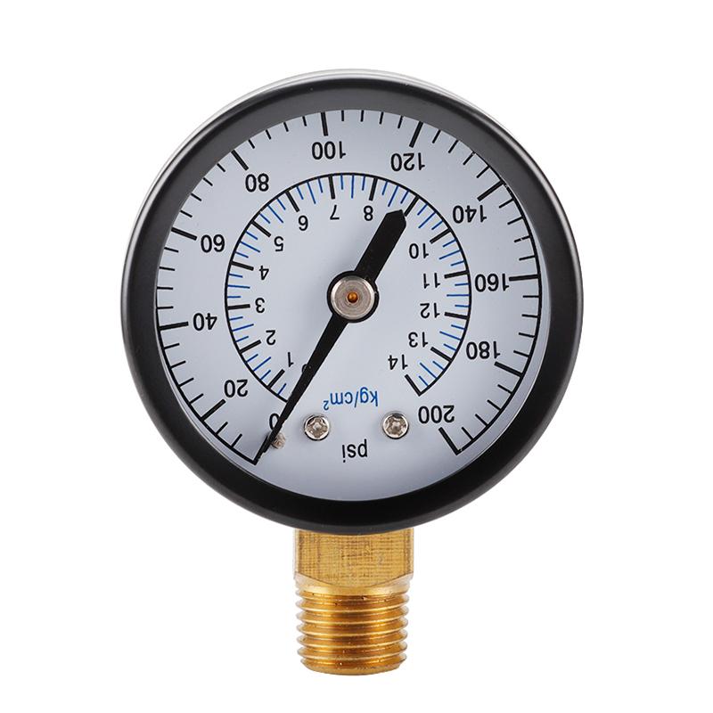 TS-50-14kg/cm2 50mm Dial Gas Pressure Gauge Stainless Steel Dual Scale Oil Water Pressure Gauge with 1/4'' NPT Mount
