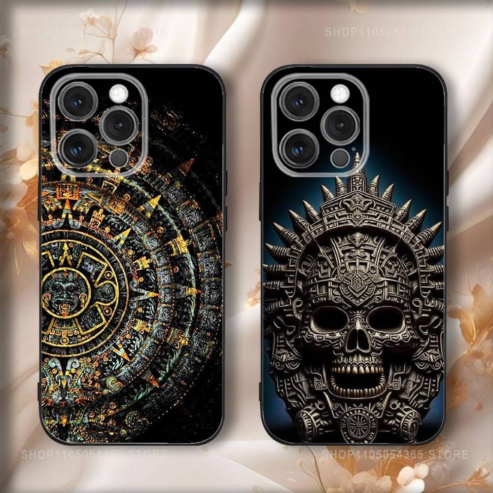 Mayan Calendar Statue Phone Case For iPhone 17,16,15,14,13,12,11,Pro,Max,Plus,Air,X,XS,XR,SE,8,7,Mini,Soft Black Funda