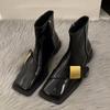 Women Snow Ankle Boots Fashion Square Toe Mid Heels Leather Shoes Winter Brand 2025 Trend New Designer Pumps Chelsea Botas Mujer