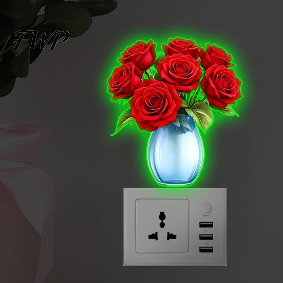 Gifts for Rose Lovers Red Vase Switch Wall Sticker, Glow in The Dark Socket Decal, Self Adhesive Decals Self?Adhesive Waterproof Art Decor