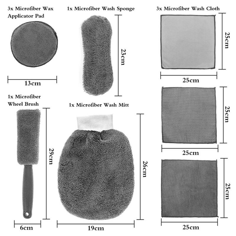 Car Cleaning 9Pcs/Set Auto Care Wash Cleaning Tool with Microfiber Towels Applicator Pads Wash Sponge Wash Glove Wheel Brush