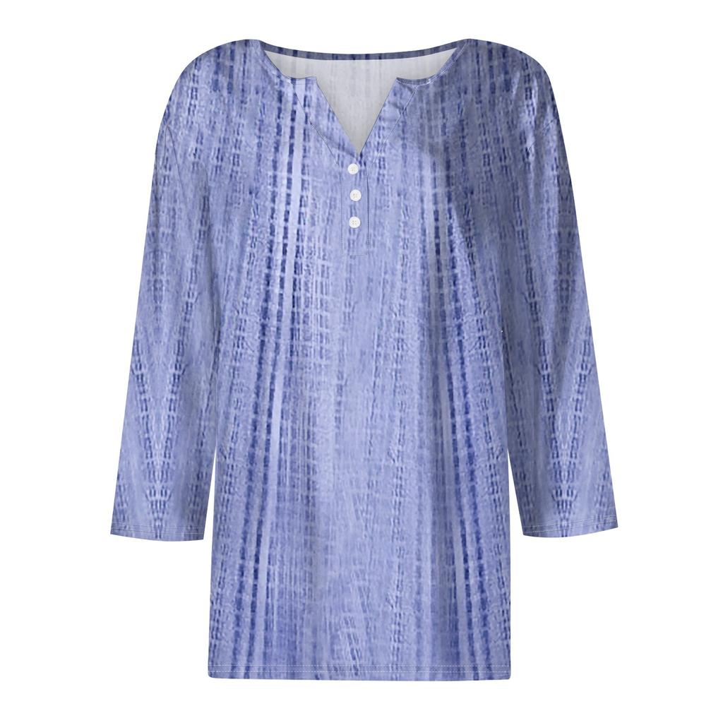 Women's T Shirt Tee Print Button 3/4 Sleeve Daily Weekend Fashion Basic V- Neck Regular Top