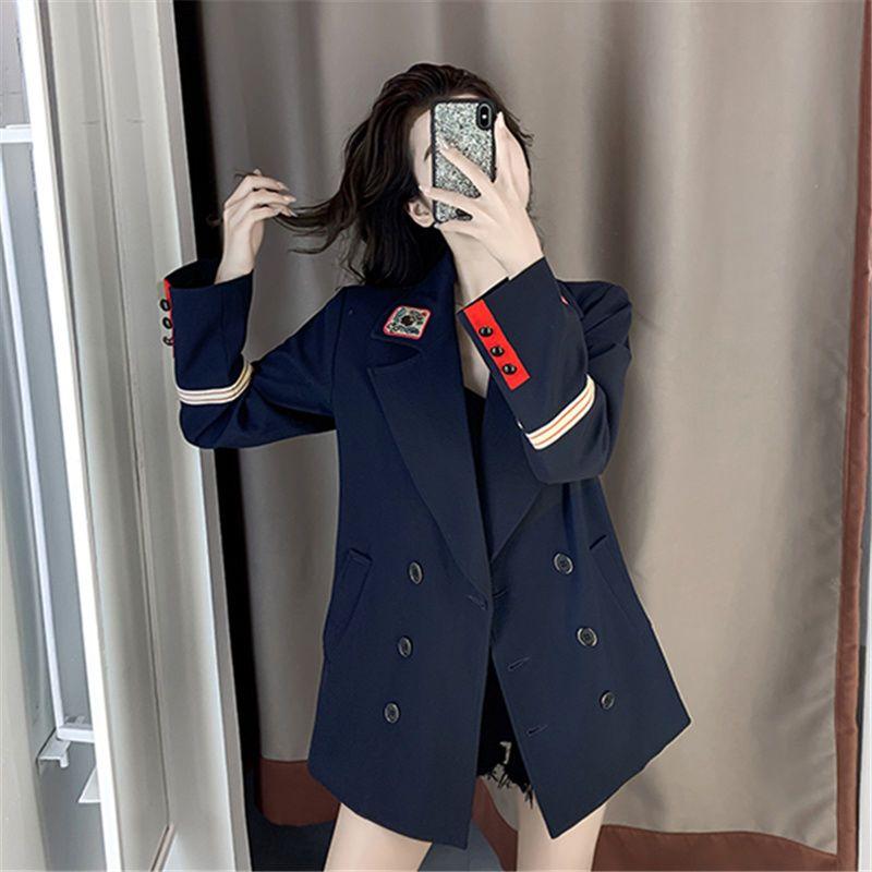 Brit Style Women's Casual Suit Jacket with Embroidery, Korean Fashion Long Sleeve Coat for Spring
