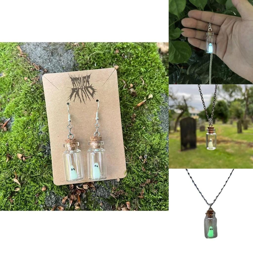 Adorable Cartoon Ghost Jewelry Set Featuring Enchanting Glow In The Dark Effects