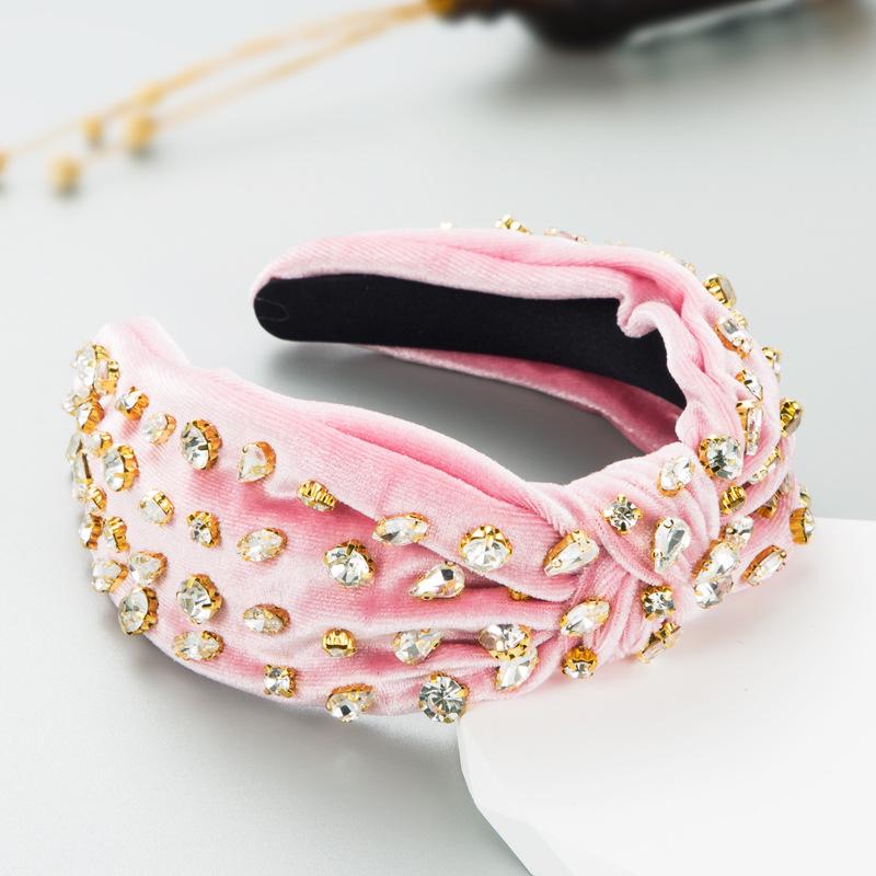 Harmonious Rhinestone Knotted Corduroy Headband: European & American Fashion, Wide-Brimmed, Sweet & Exaggerated Style for Women