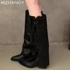 Женские высокие ботинки с острым носком на каблуке Зимние дизайнерские кожаные туфли Женский тренд 2024 Зимние ботинки Элегантные женские ботильоны Челси