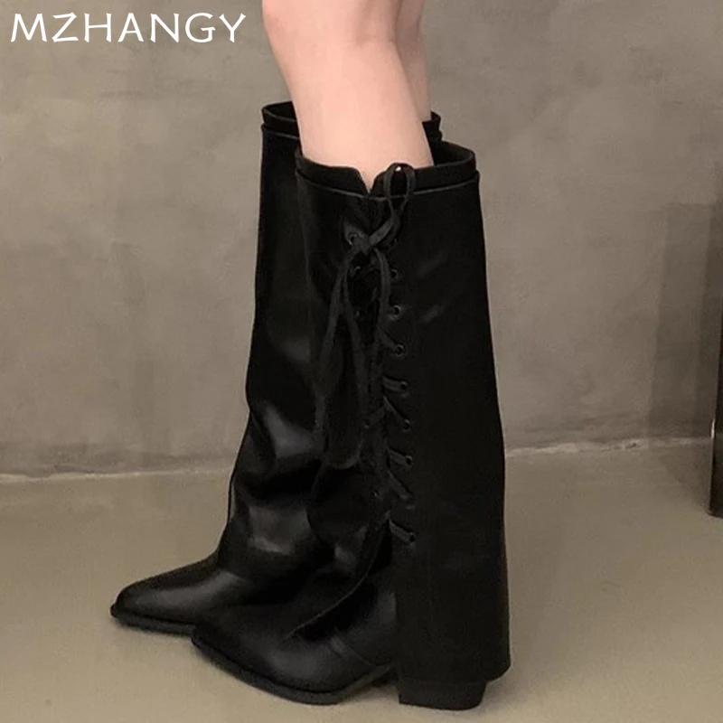 Женские высокие ботинки с острым носком на каблуке Зимние дизайнерские кожаные туфли Женский тренд 2024 Зимние ботинки Элегантные женские ботильоны Челси