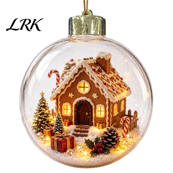 3D Winter Scene Decor Glowing Christmas Story Ornament, Light Up Mini Holiday Hanging Ornaments, Acrylic Festive Party Clear Ball Decoration for Xmas