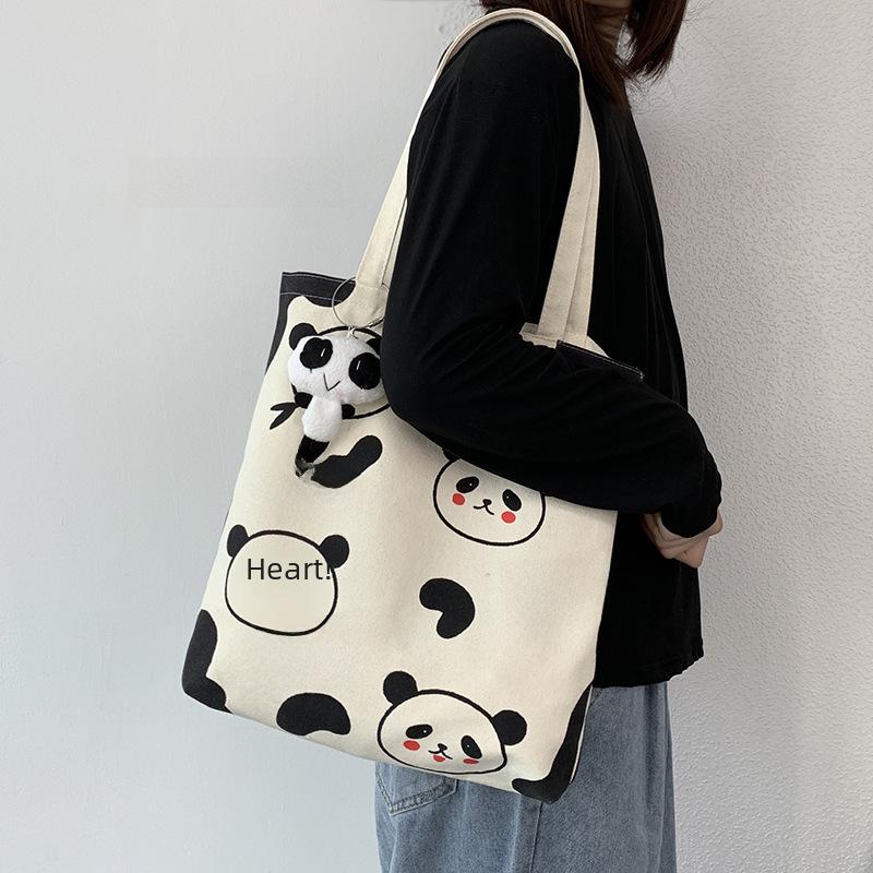 Женская сумка через плечо Panda Canvas — симпатичная, большая вместимость, в японском и корейском стиле для студентов и работы