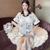 Women's National Style Ink, Butterfly Flower Print, Summer Ice Silk Shirt, Nightdress, Loungewear Can Be Worn Outside