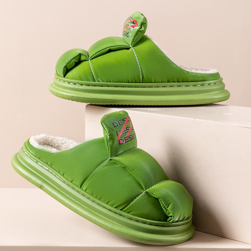 Surface Waterproof EVA Sole Cotton Slippers Women's Winter Home Indoor Couple Thick-soled Non-slip Fluffy Warm Cotton Shoes