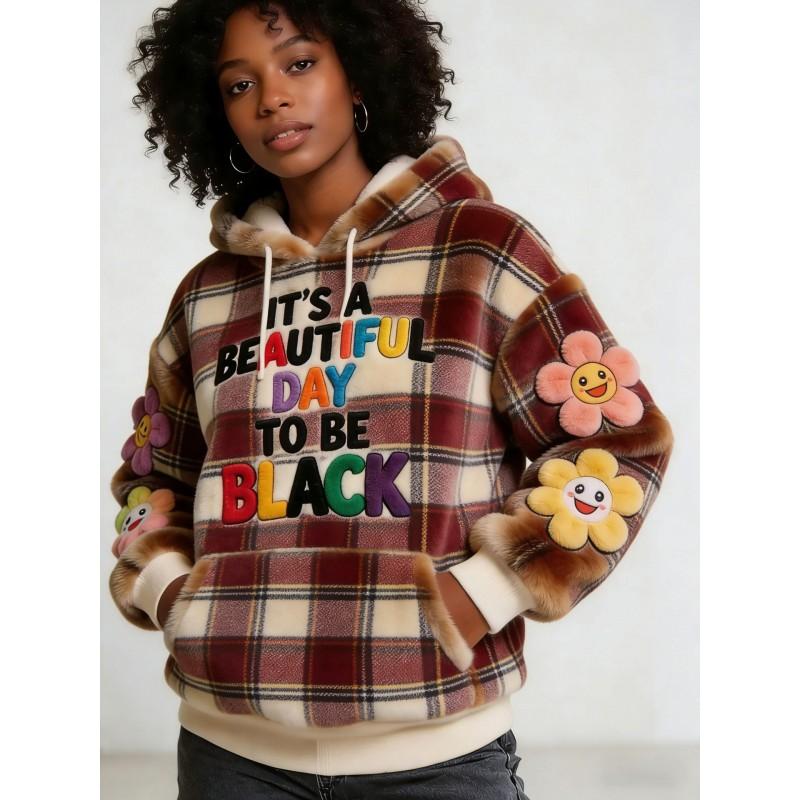 Short Sleeve Independent Winter Leopard Smiley Flower Plush Hooded Sweatshirt Mink Fur Thick