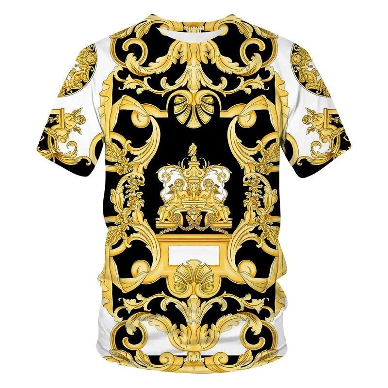Men's Baroque Style Animal & Ornament Print Short Sleeve T-shirts Summer Round Neck Fashionable Casual Men's T-shirts