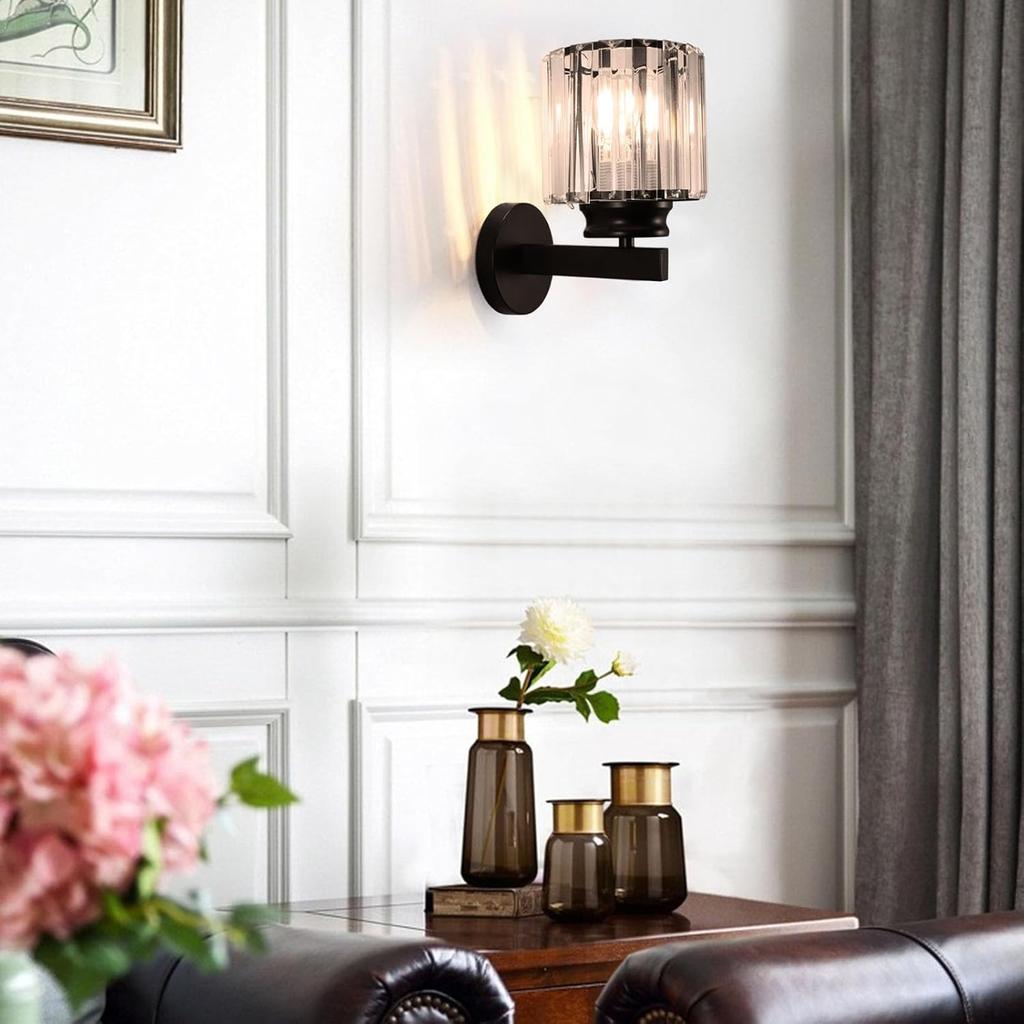 Современные настенные светильники, набор из 2 штук, E27 Черные серебристые хрустальные настенные бра, настенные осветительные приборы для спален, гостиной, коридора, прихожей, лестницы