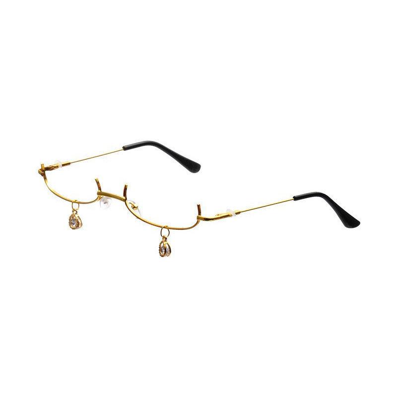 Two-Dimensional Element Lensless Metal Half-Frame Glasses Female Pure Desire Wind Japanese Soft Girl Cos Glasses With Chain